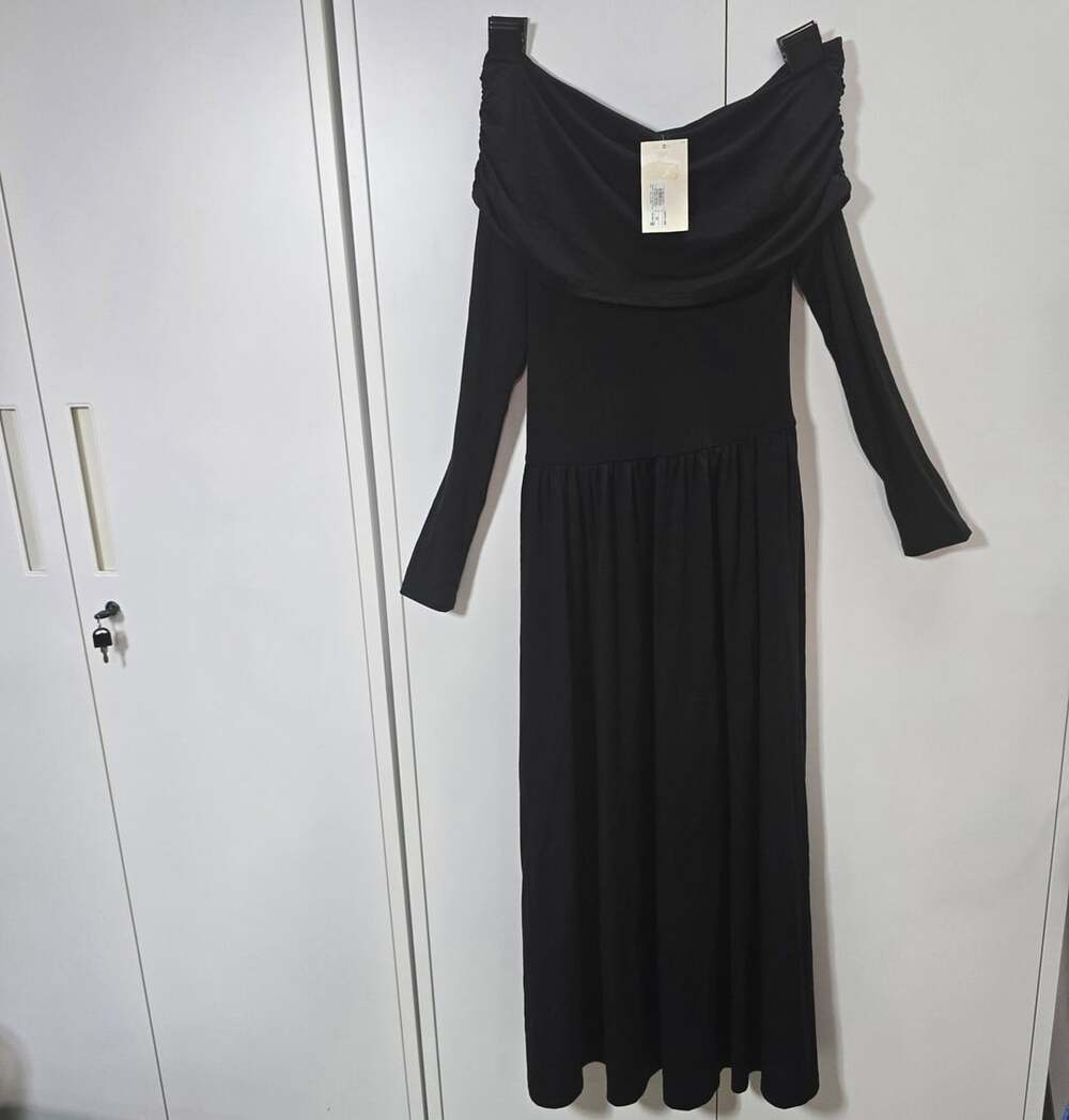 A New Day Long Sleeve Midi A-Line Dress Black